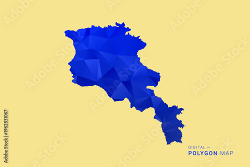 Armenia Map - Low poly polygon map in deep blue gradient on soft beige background, modern minimal geometric design, clean abstract vector illustration with faceted triangulated style.