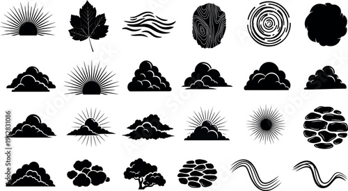 Collection of various black and white abstract patterns and shapes
