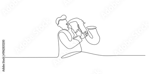 Royal herald blowing trumpet continuous line vector illustration