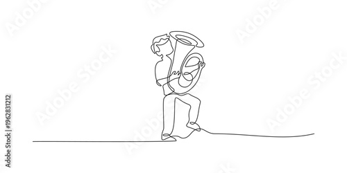 Person standing with royal trumpet continuous line vector illustration