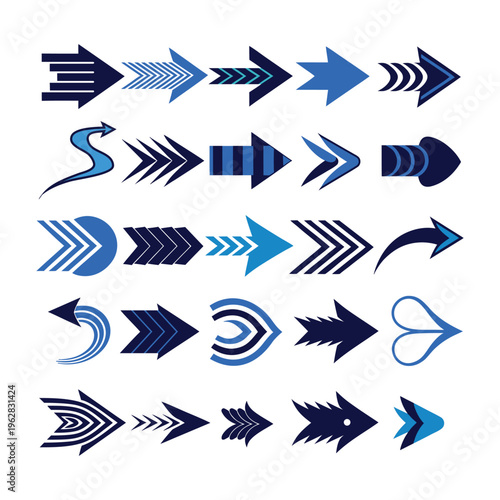 Blue Modern Geometric Arrow Icon Collection for Business Infographics