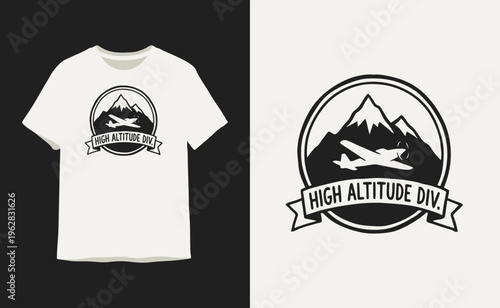 High Altitude Division Aviation T-Shirt Design with Mountains and Airplane