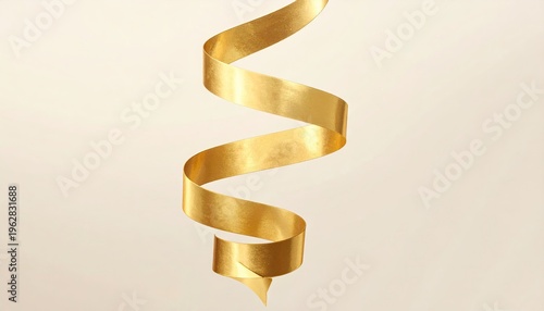 A golden, swirling ribbon gracefully floats against a neutral backdrop