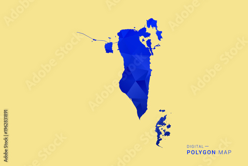 Bahrain Map - Low poly polygon map in deep blue gradient on soft beige background, modern minimal geometric design, clean abstract vector illustration with faceted triangulated style.
