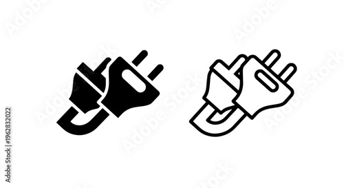 Electrical plug icon set black and white power connector vector graphic with plug in