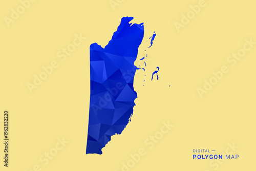 Belize Map - Low poly polygon map in deep blue gradient on soft beige background, modern minimal geometric design, clean abstract vector illustration with faceted triangulated style.