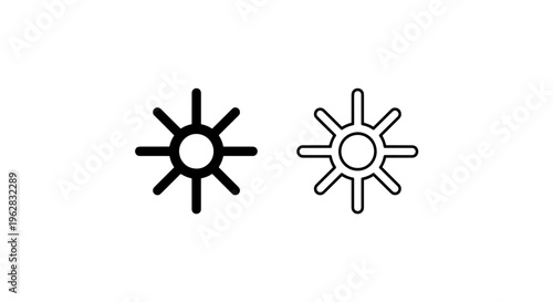 Sunburst icon: radial star silhouette and line art for brightness and radiation with graphic element