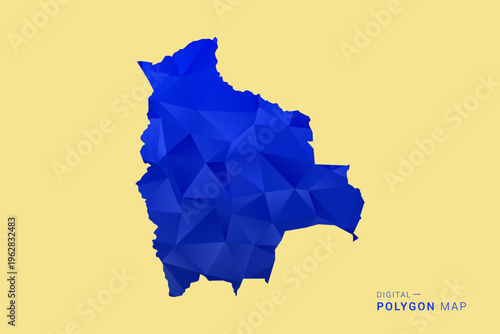 Bolivia Map - Low poly polygon map in deep blue gradient on soft beige background, modern minimal geometric design, clean abstract vector illustration with faceted triangulated style.