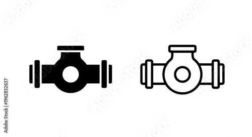 Cross pipe fitting icon with central connection, solid and outline versions