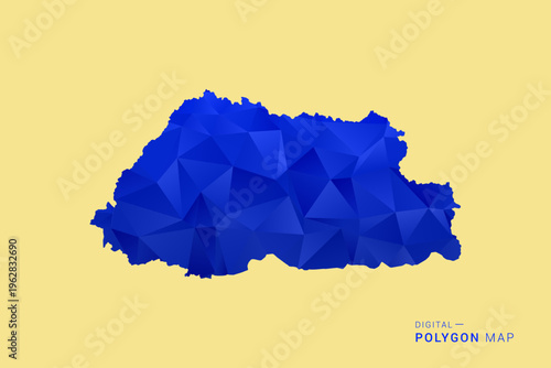 Bhutan Map - Low poly polygon map in deep blue gradient on soft beige background, modern minimal geometric design, clean abstract vector illustration with faceted triangulated style.