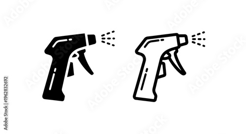 Spraying trigger bottle icons for cleaning products, vector set