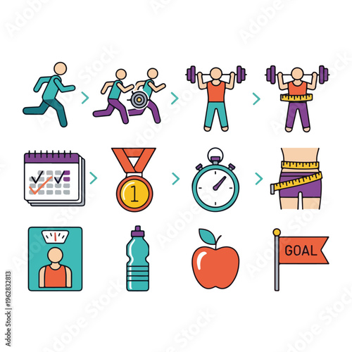 Fitness-themed infographic showing steps for getting healthy