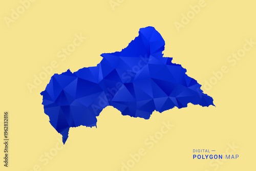Central African Republic Map - Low poly polygon map in deep blue gradient on soft beige background, modern minimal geometric design, clean abstract vector illustration with faceted triangulated style.