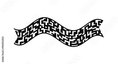 Maze pattern shaped into a flowing ribbon represents complex problem solving and logical thinking in a modern abstract design suitable for corporate presentations and educational materials.