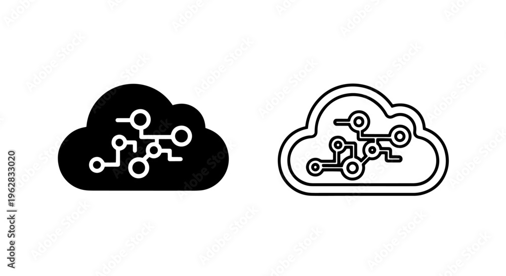 Obraz premium Cloud computing icon, network technology black and white pair, vector graphic