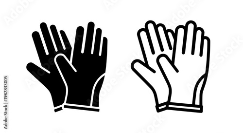 Pair of gloves icon, safety handwear black and white, isolated vector graphic