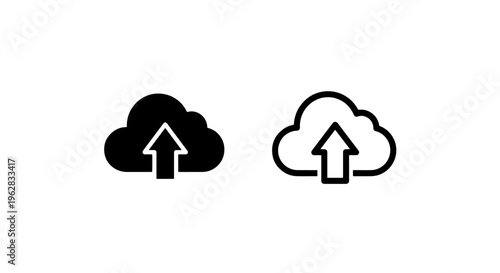 Cloud upload icon: minimalist solid and outline graphics for data upload