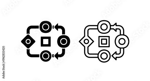 Process flow icons: diagram elements for workflow and system representation