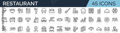 Restaurant & Food Service Icons Set – Dining, Menu, Chef, Catering & Hospitality Line Icons Collection