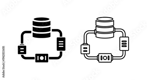 Database connections and data flow concept vector illustration, network nodes connecting to central serve