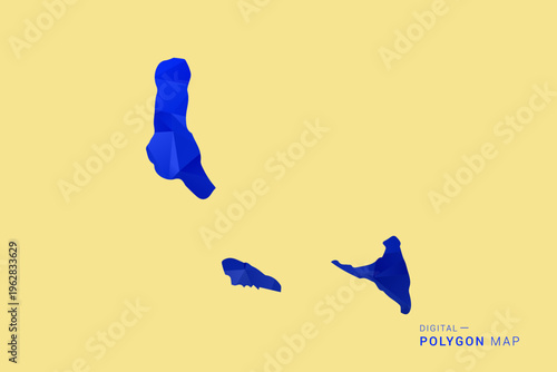 Comoros Map - Low poly polygon map in deep blue gradient on soft beige background, modern minimal geometric design, clean abstract vector illustration with faceted triangulated style.
