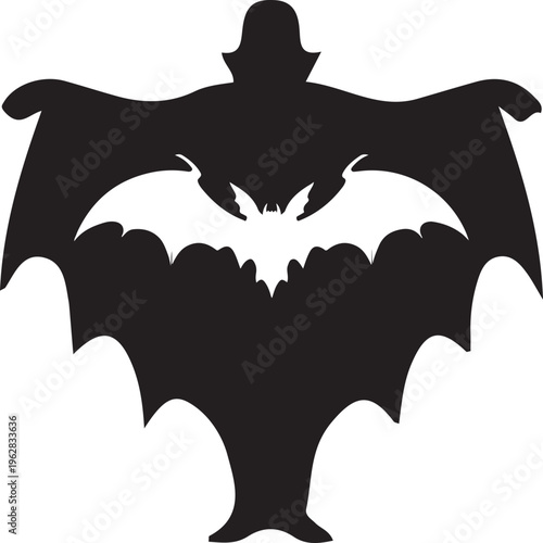 Vampire Silhouette with Bat Negative Space – Gothic Halloween Vector Clip Art