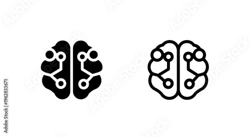 Digital brain icon with circuits, artificial intelligence and technology concept