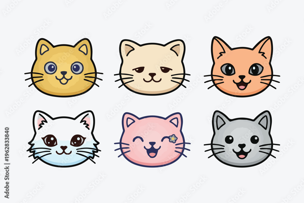 Obraz premium some colored cat faces in white background