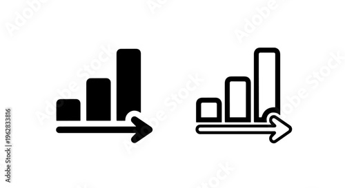 Declining growth bar chart icon: downward trend graph symbol