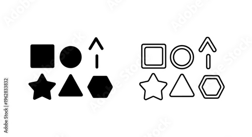 Geometric shapes icon: creative design elements with upward arrow