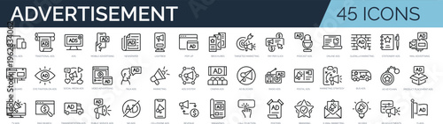 Advertising Icon Pack – Promotion, Digital Campaign, Media Channels & Branding Outline Icons Set