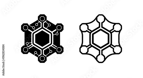 Decentralized network hub icon - molecular structure & blockchain core system symbol