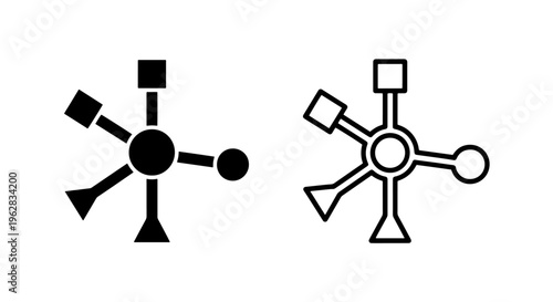 Diverse connection hub icon: central node with multi-shaped outward branches