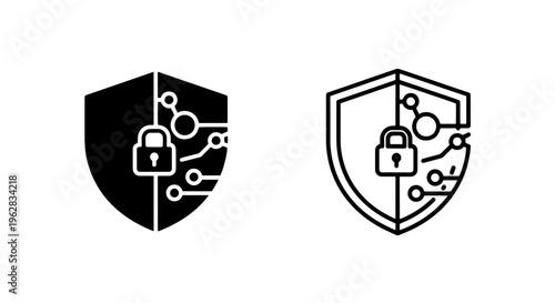 Secure digital shield with padlock and circuit icon: cybersecurity and data protection symbol
