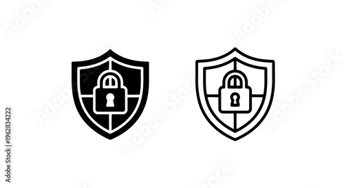 Secure protection shield with padlock icon: digital security and privacy symbol vector graphic