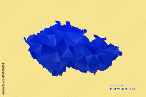 czech republic Map - Low poly polygon map in deep blue gradient on soft beige background, modern minimal geometric design, clean abstract vector illustration with faceted triangulated style.