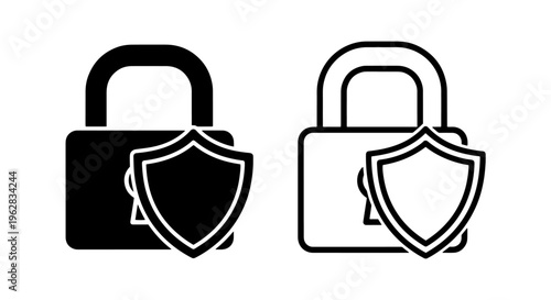Padlock and shield security icon: access control and data protection system symbol graphic