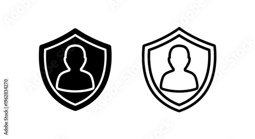 User protection shield icon: personal data security and privacy symbol vector graphic