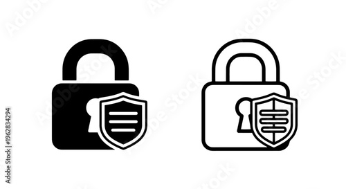 Secure padlock identity shield icon: biometric access control and data protection symbol