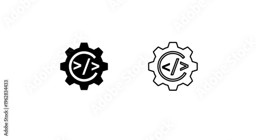 Gear code development icon: software configuration settings and programming engine symbol