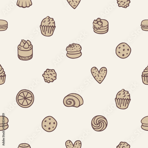 Seamless dessert icons pattern with candy cake cookies and pastries