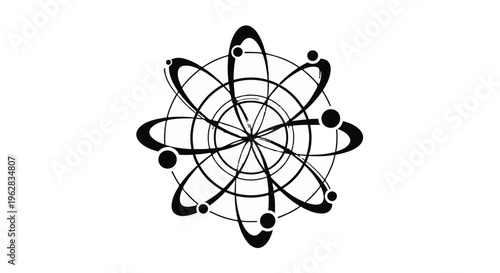 Atom structure representing fundamental particles and energy in a complex system, symbolizing the building blocks of matter and scientific principles in molecular physics and quantum mechanics.