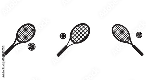 Tennis rackets and balls icons set for sports equipment and game accessories  tennis rackets and balls on white background