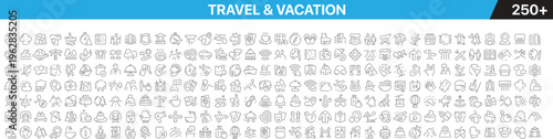 Travel & Vacation Icons Set – 250+ Line Icons Collection for Tourism, Holiday, Trip, Adventure & Destination Concepts