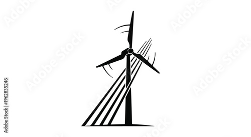 Wind turbine with dynamically rotating blades and abstract trailing lines powerfully illustrates the concept of renewable energy and sustainable development for a greener future.
