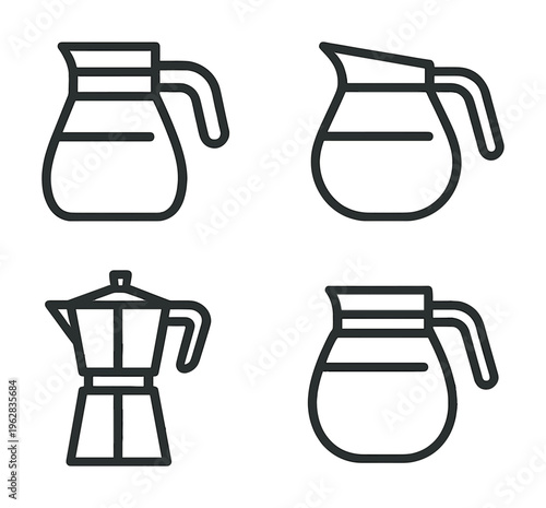 Outline icons of coffee pots and moka pot illustrating different designs