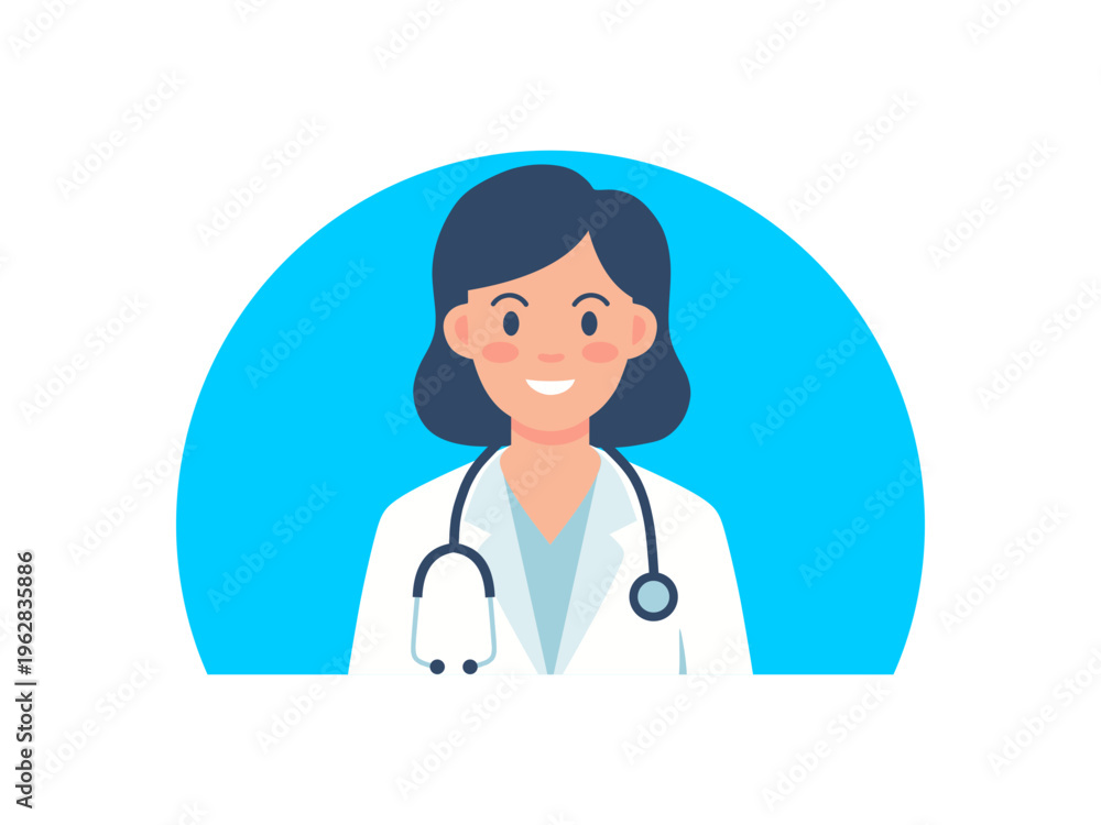 Fototapeta premium Illustration of a friendly female doctor with a stethoscope, representing healthcare and medical professionals
