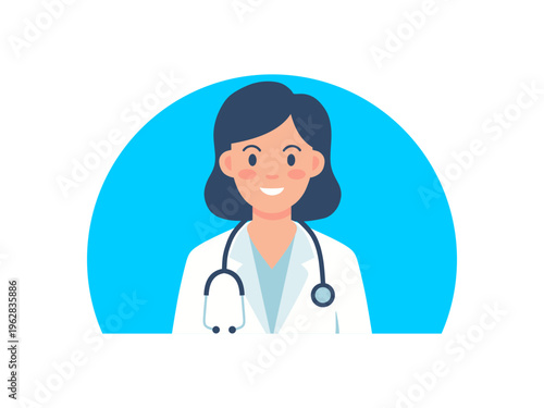 Illustration of a friendly female doctor with a stethoscope, representing healthcare and medical professionals