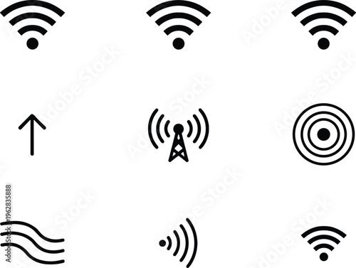 Building and real estate outline icon set featuring skyscrapers, residential houses, government offices, bank architecture, suburban homes, and city infrastructure.