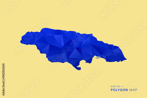 Jamaica Map - Low poly polygon map in deep blue gradient on soft beige background, modern minimal geometric design, clean abstract vector illustration with faceted triangulated style.